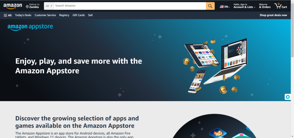 Amazon appstore website home page