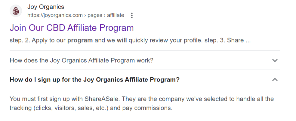 Shareasale - Joy organics affiliate program platform