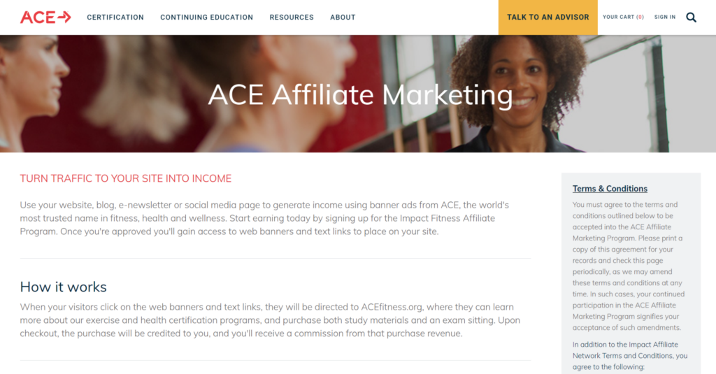 ACE Fitness affiliate program website homepage